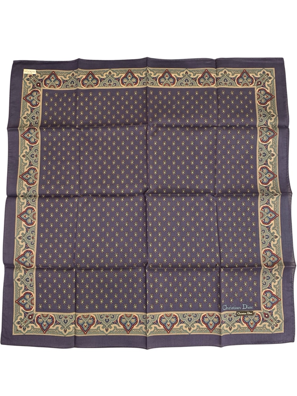 Vintage Christian Dior Monsieur Handkerchief 19” Blue Paisley 100% Cotton NWT